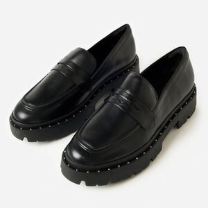 Schutz Black Leather Loafers with Studs